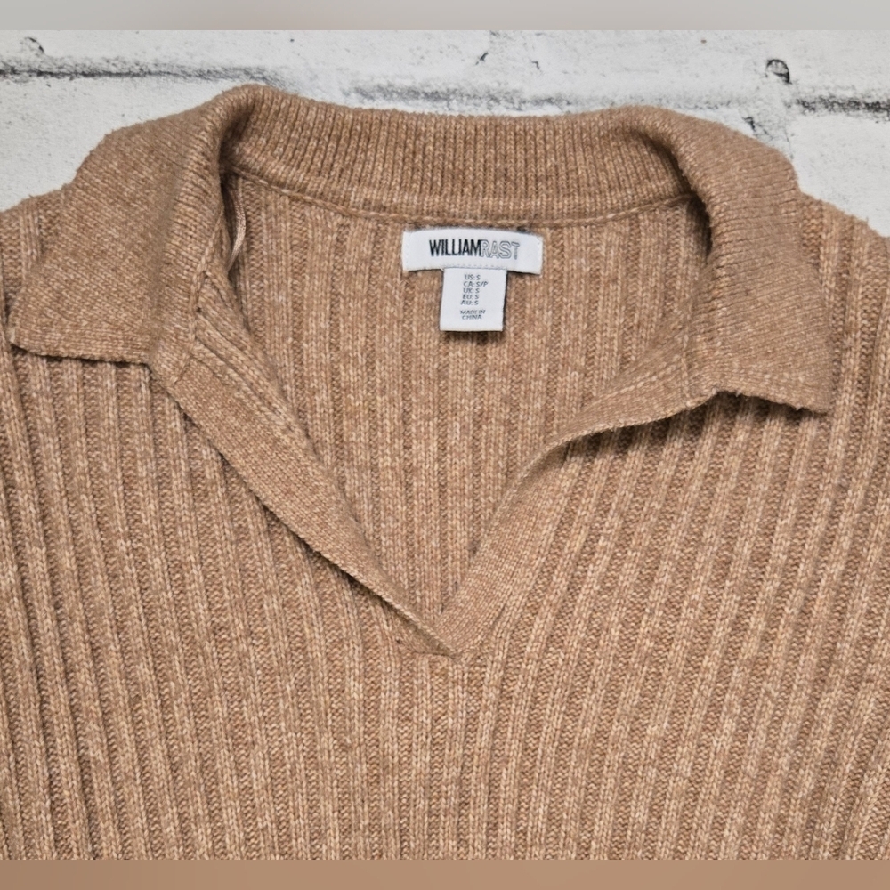 William Rast Ribbed Collared Cropped Sweater Tan Size Small - Picture 8 of 10